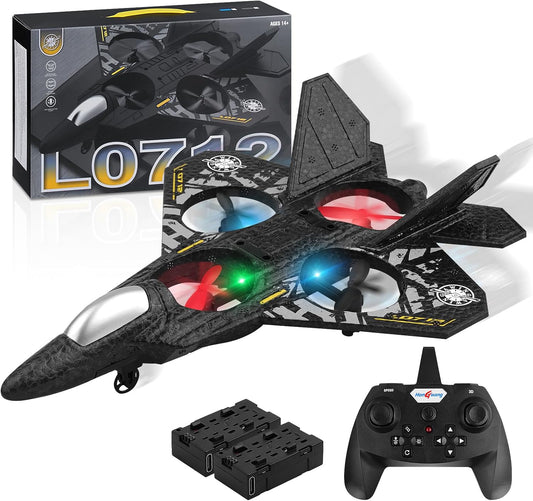 OMNEX Remote Control Aeroplane, 2.4GHz RC Fighter Plane, LED Lights, USB Charging, RTF for Beginners