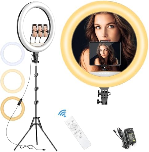 OMNEX LIGHT 18 inch LED Ring with Tripod Stand Ring , LCD Display Touch Screen, Dimmable for Makeup Studio Portrait Vlog Video Shooting with Remote Controller,