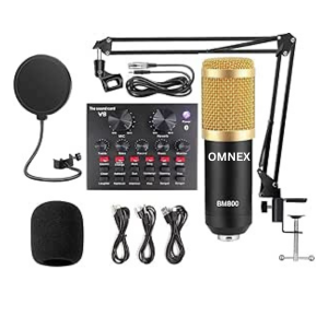 OMNEX BM 800 Condenser Microphone with V8 Live Sound Card Recording Studio Equipment Full Set V8 External Audio Mixer with Mic for Singing Live Streaming You tubers